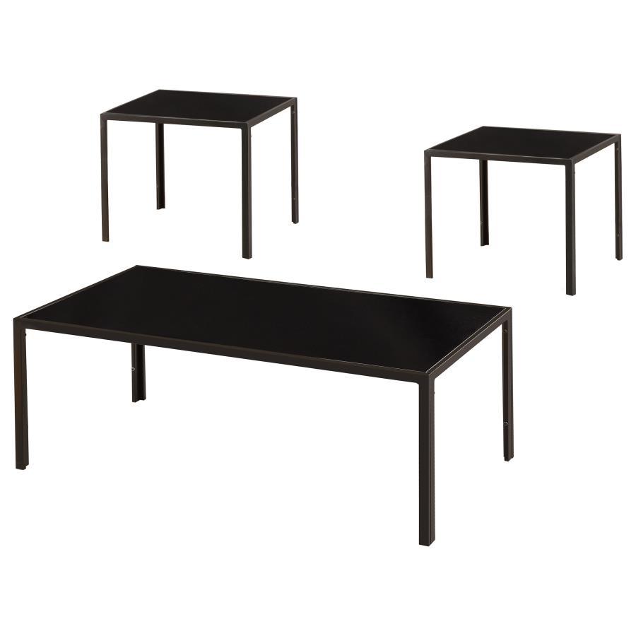 Coaster Fine Furniture Brock - Rectangular Glass Top Coffee Table Set - Black | Meri Furniture