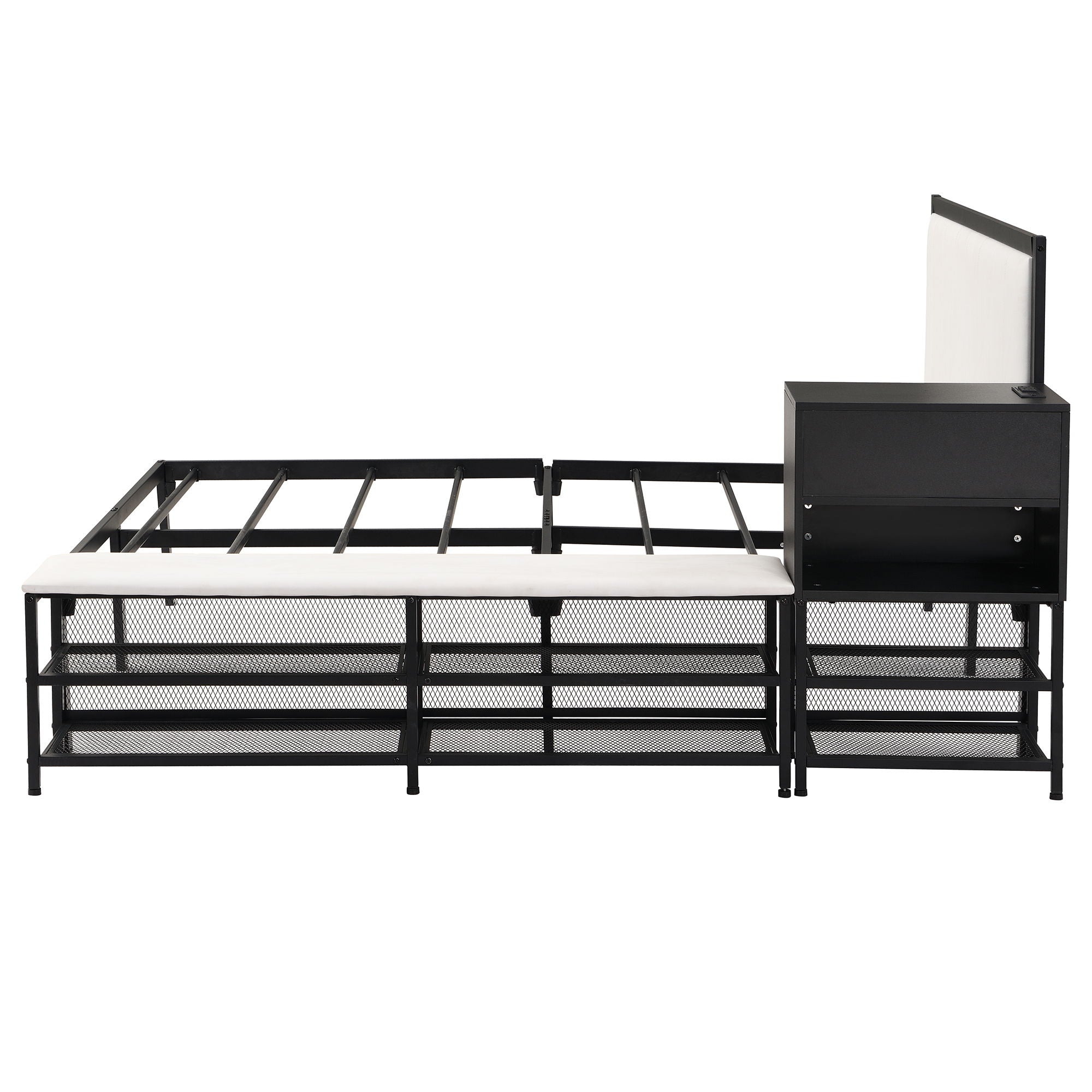 Platform Bed With 2 Tier Storage Shelves, Storage Cabinet