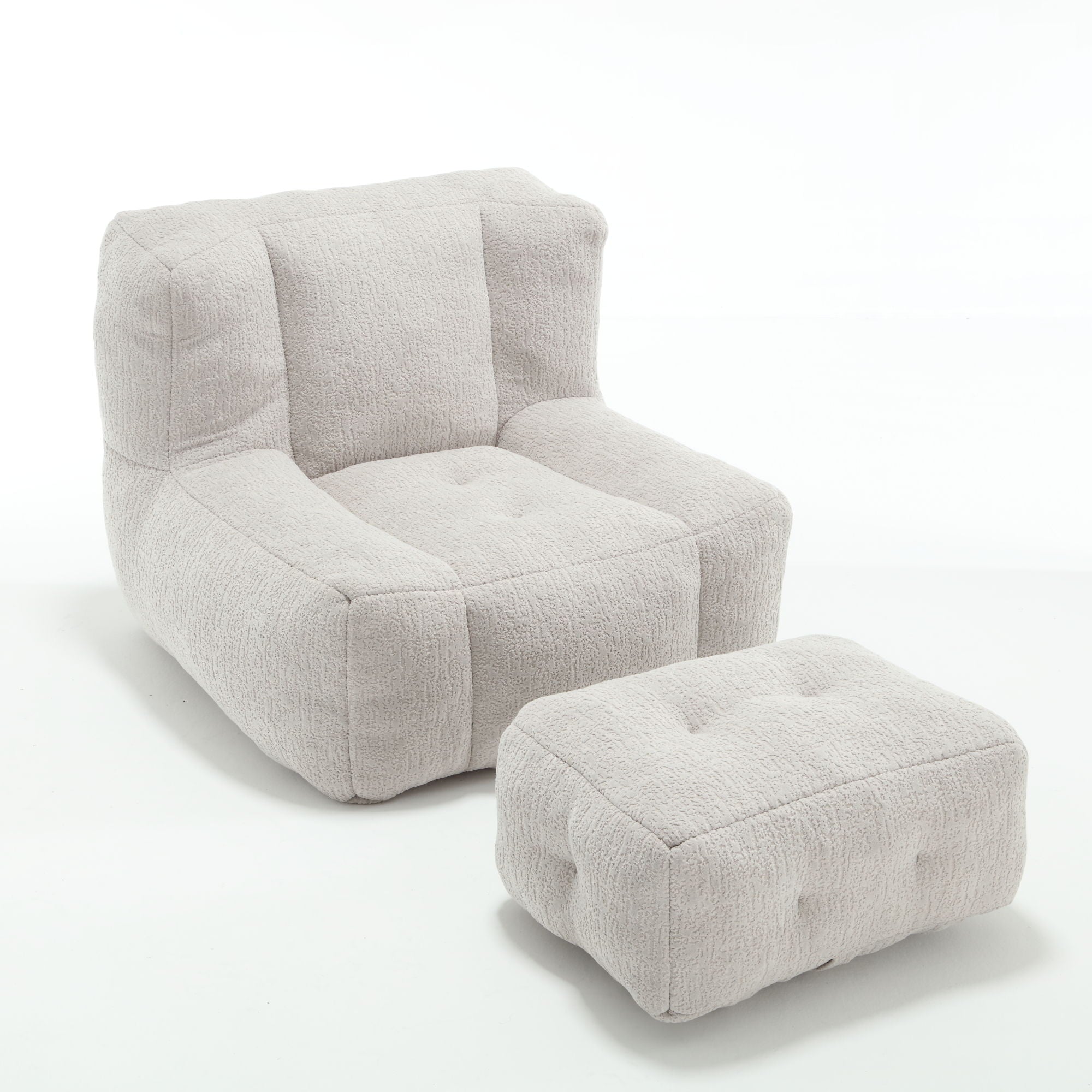 Modern Indoor Fluffy Bean Bag Chair With Memory Foam And Ottoman, Super Soft