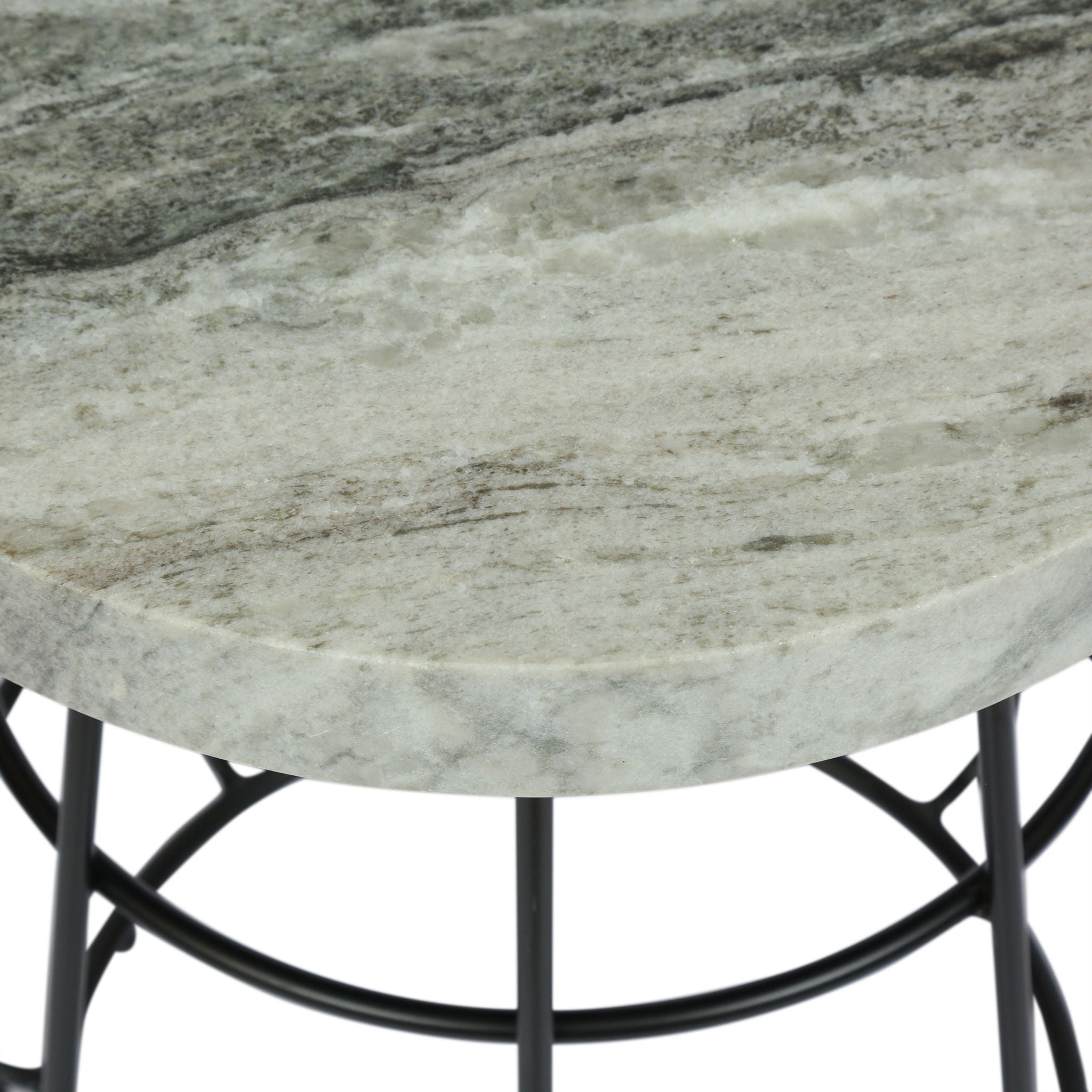 Side Table With Marble Top And Iron Base - Black / White