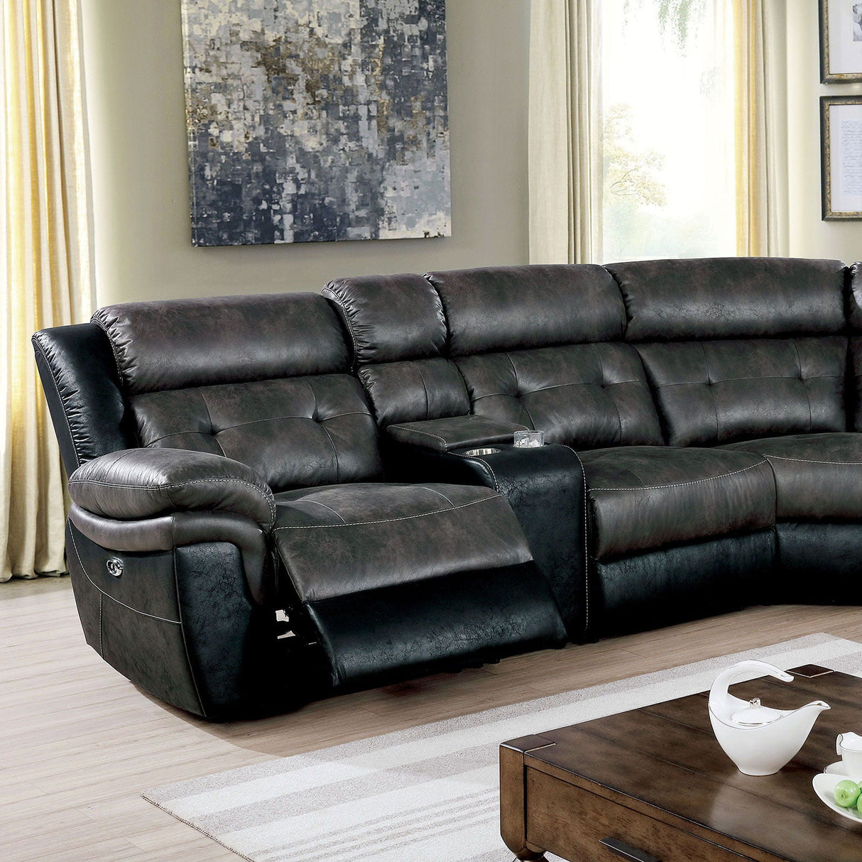 Furniture of America Brooklane - Power Sectional - Gray / Black | Meri Furniture