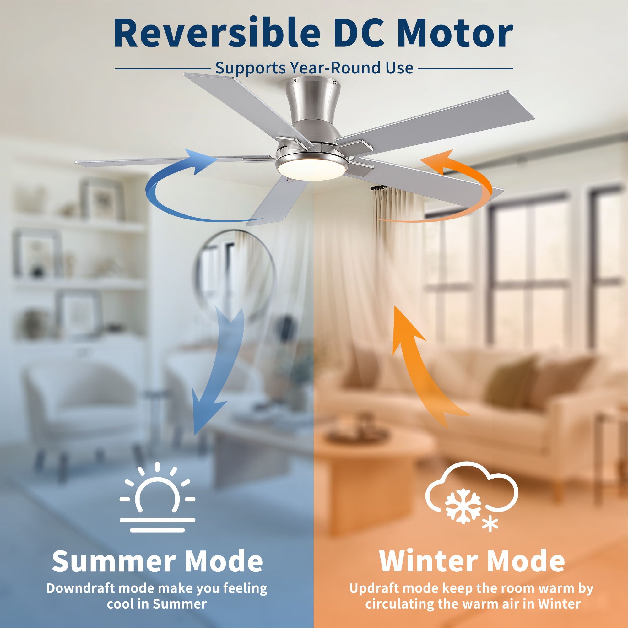 Reversible Quiet Motor Ceiling Fan Light With ABS Blades