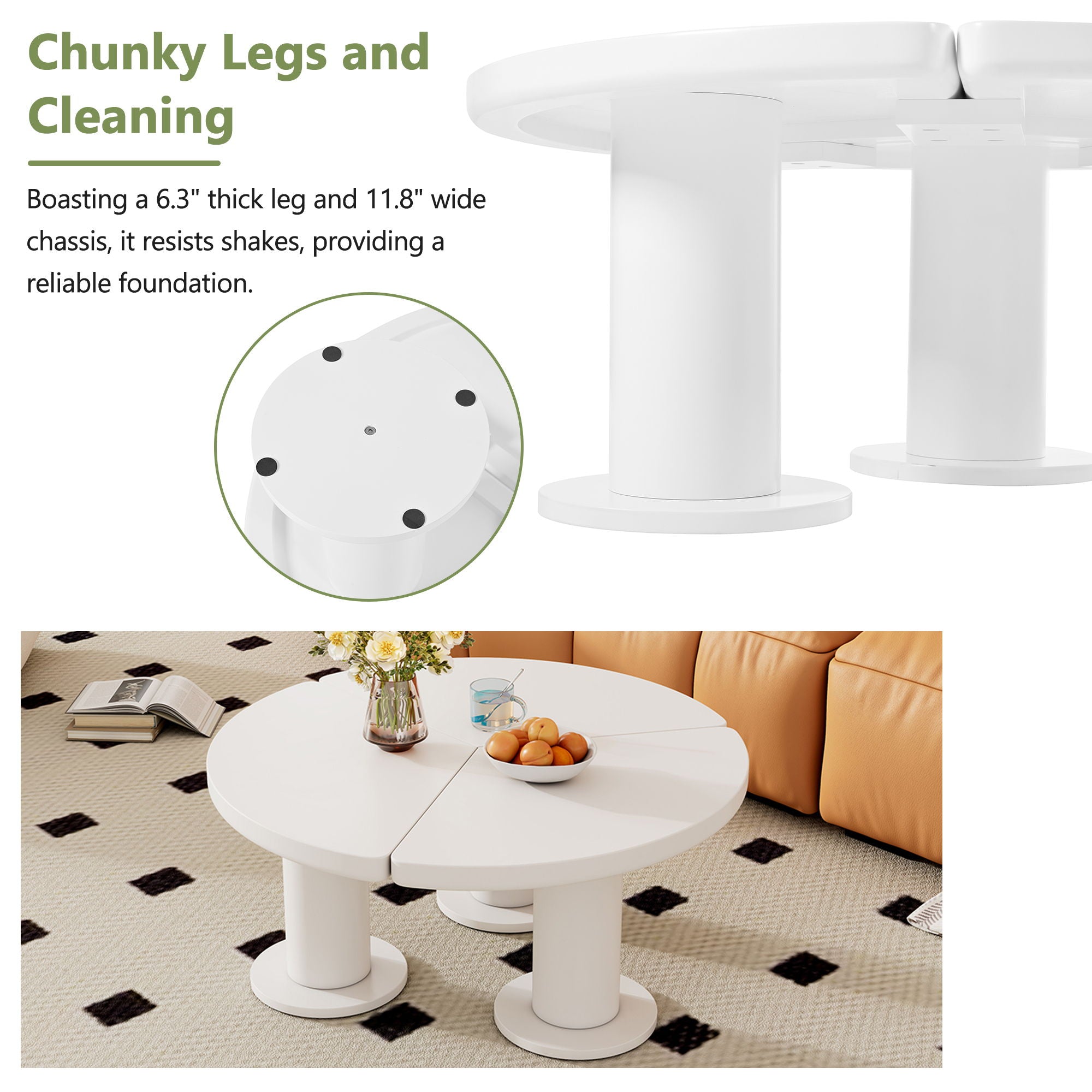 Round Petal Shaped Coffee Table With 3 Thick Legs