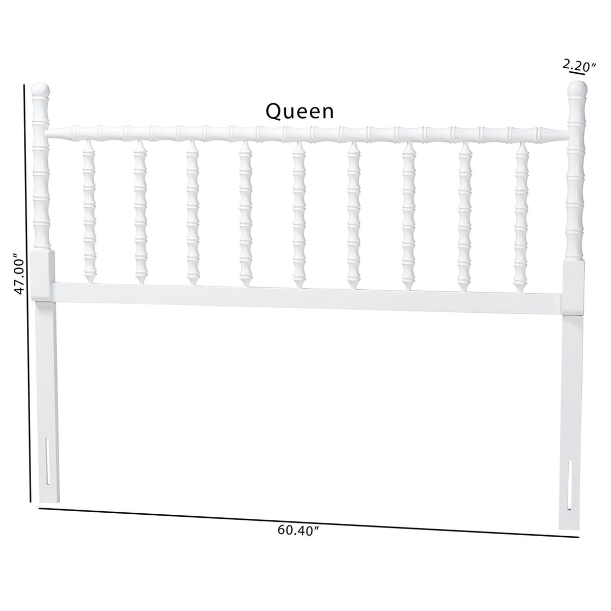 Edaline Bamboo Motif Headboard - Crafted Wood Panel with Decorative Turned Spindle Design for Boho Costal Bedroom, Full, White