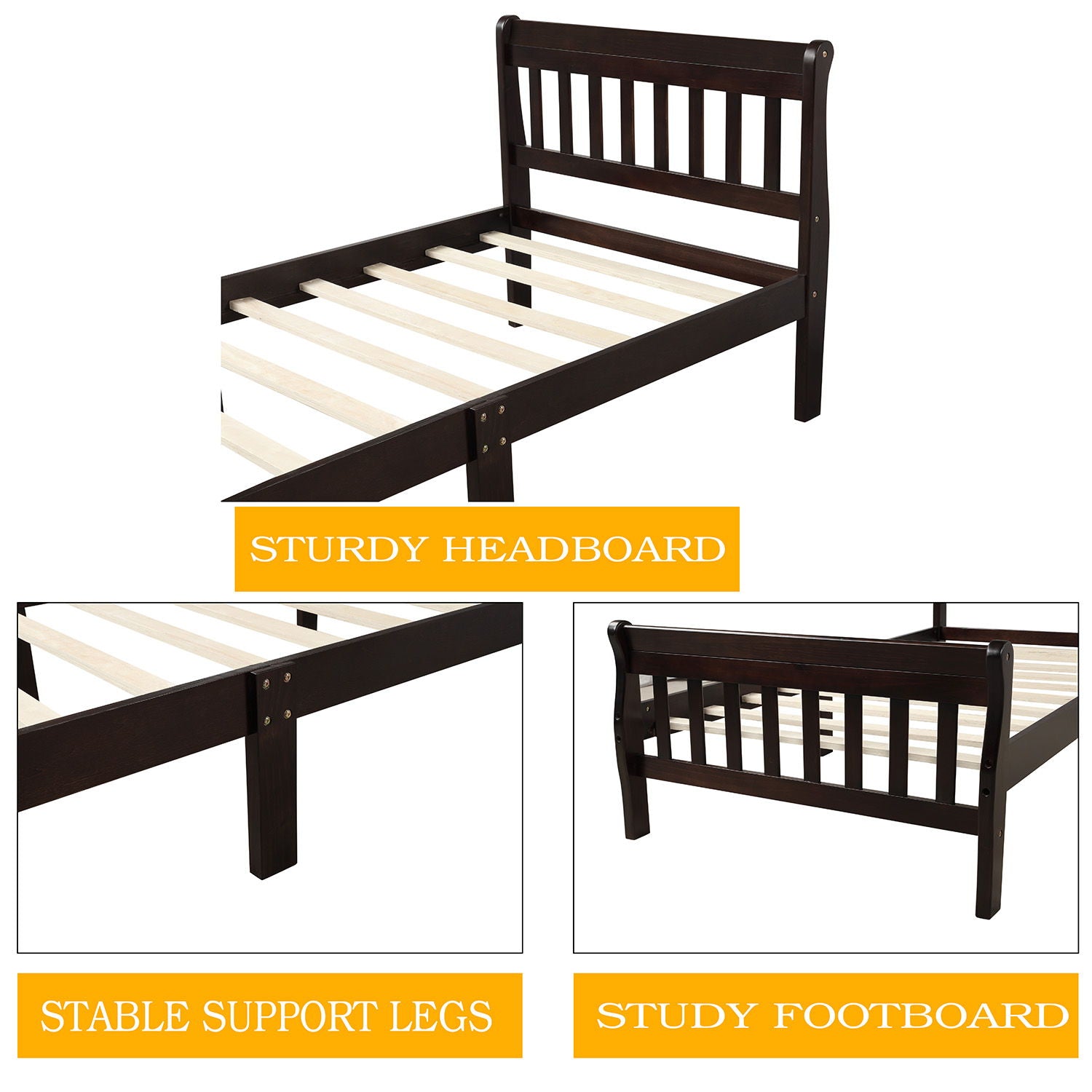 Platform Bed, Mattress Foundation Sleigh Bed With Headboard, Footboard, Slat Support