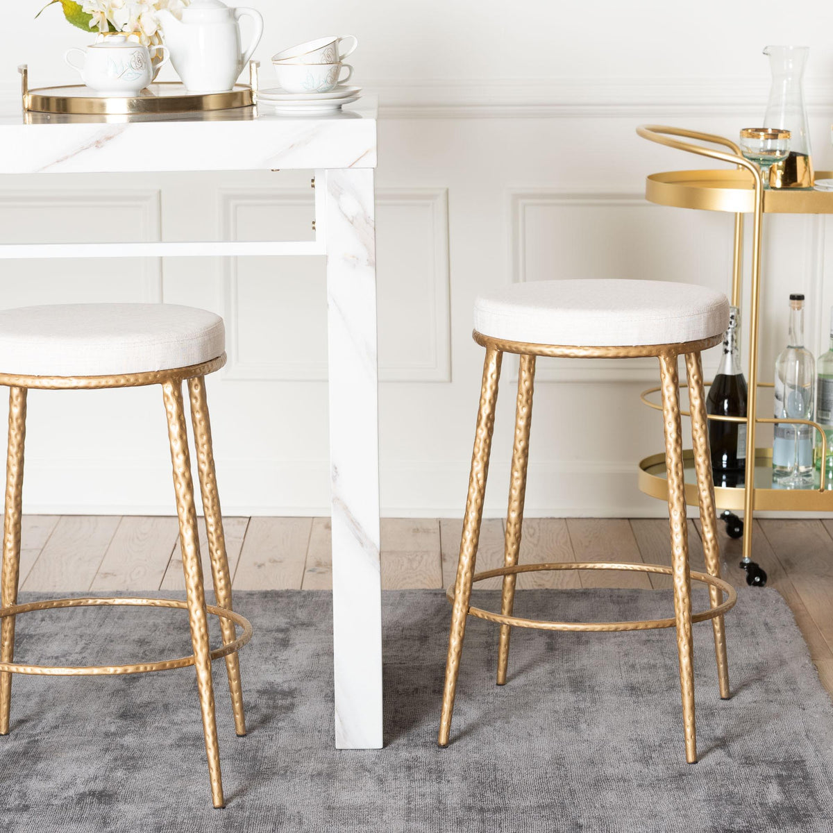 Jessa Counter Stool - Modern Rustic Backless Stool with Hand-Forged Metal Frame and Integrated Footrest for Kitchen Island or Lounge