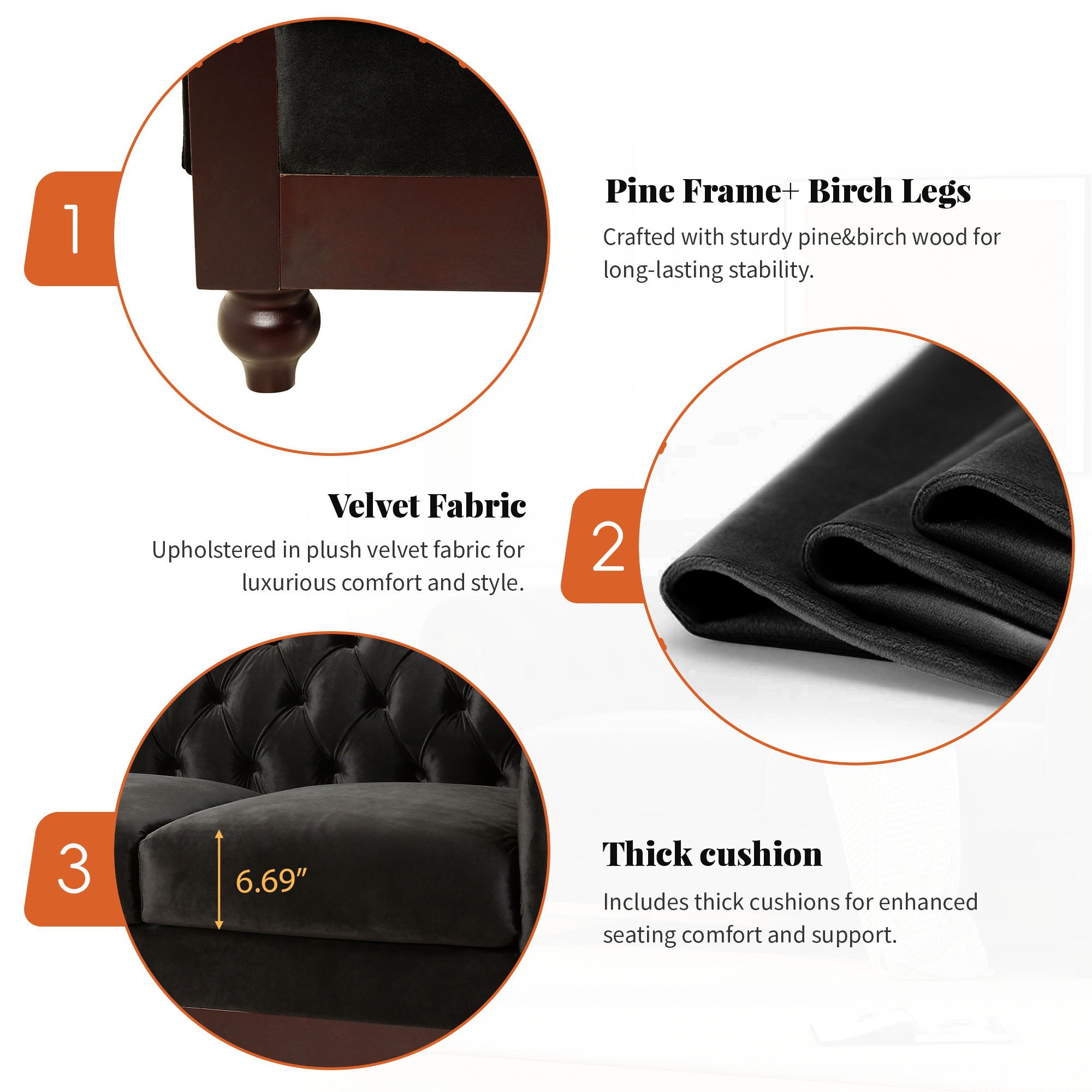 Chesterfield Velvet Loveseat Sofa, 2 Person Rolled Arm Upholstered Couch