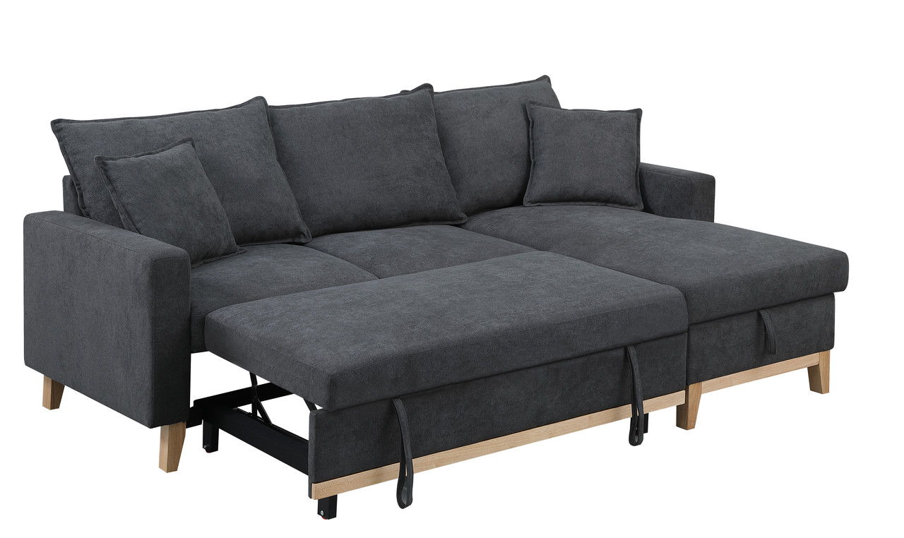 Colton 84.25"W Dark Gray Woven Reversible Sleeper Sectional Sofa with Storage Chaise