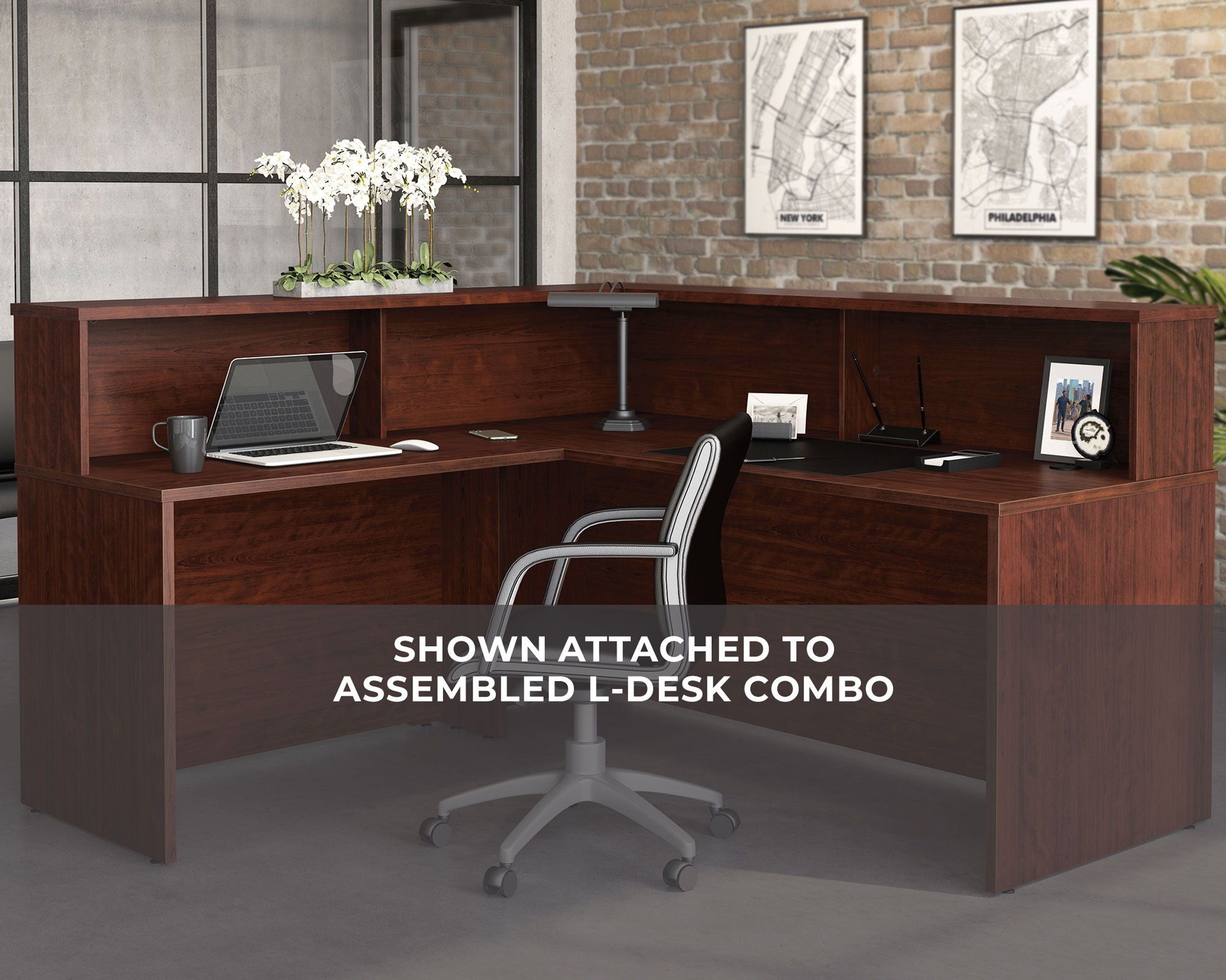 Reception Desktop Hutch in Classic Cherry