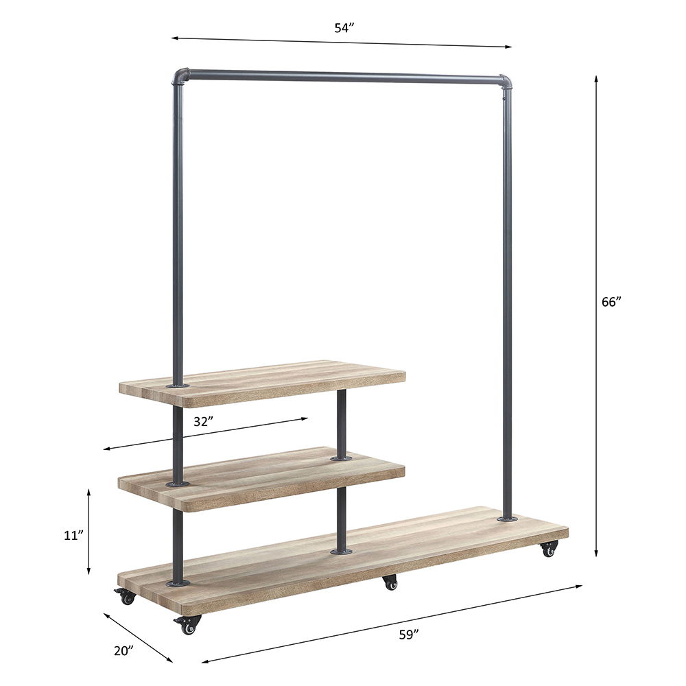 Brantley - 66" Hanger Rack - Oak & Sandy Gray