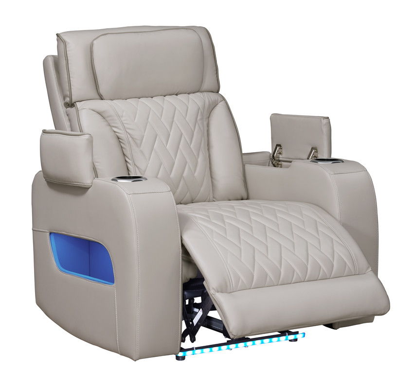 Jazz 37"W Ice Leather Aire Transformer Power Reclining Chair with Power Headrest, LED Lights, USB & USB-C Ports, Storage & Cupholders