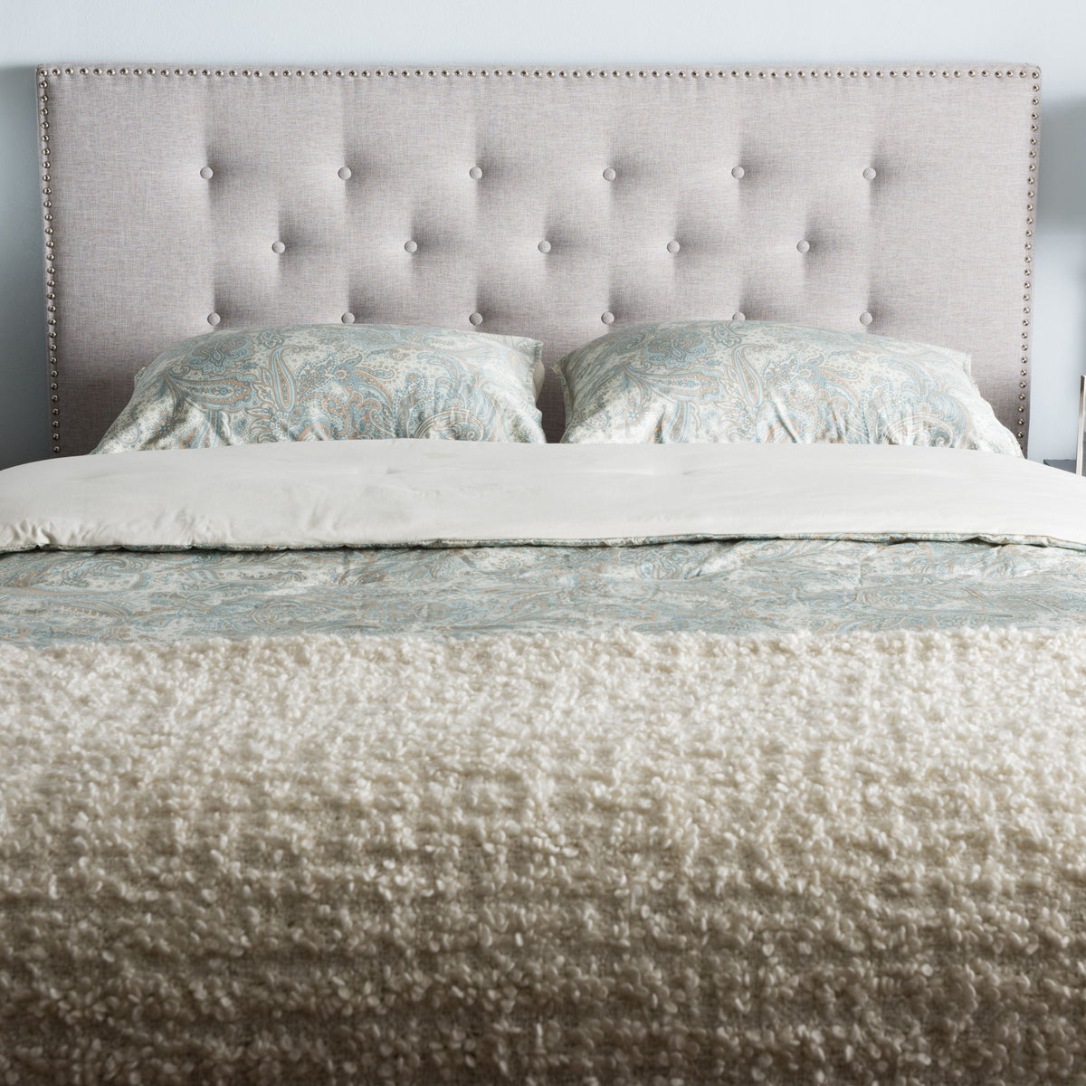 Windsor Modern and Contemporary Greyish Beige Fabric Upholstered Queen Size Headboard