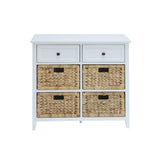 Get exceptional value on this transitional Filbert chest. Featuring a rich finish, the drawers and open compartment spaces give plenty of room for storage. The table looks great with or without the included wicker crate baskets. Some Assembly Required.