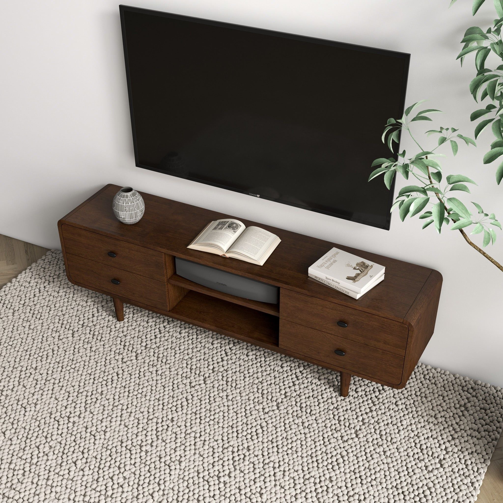 Alexa - Mid-Century Modern Style TV Stand - Dark Brown / Wood