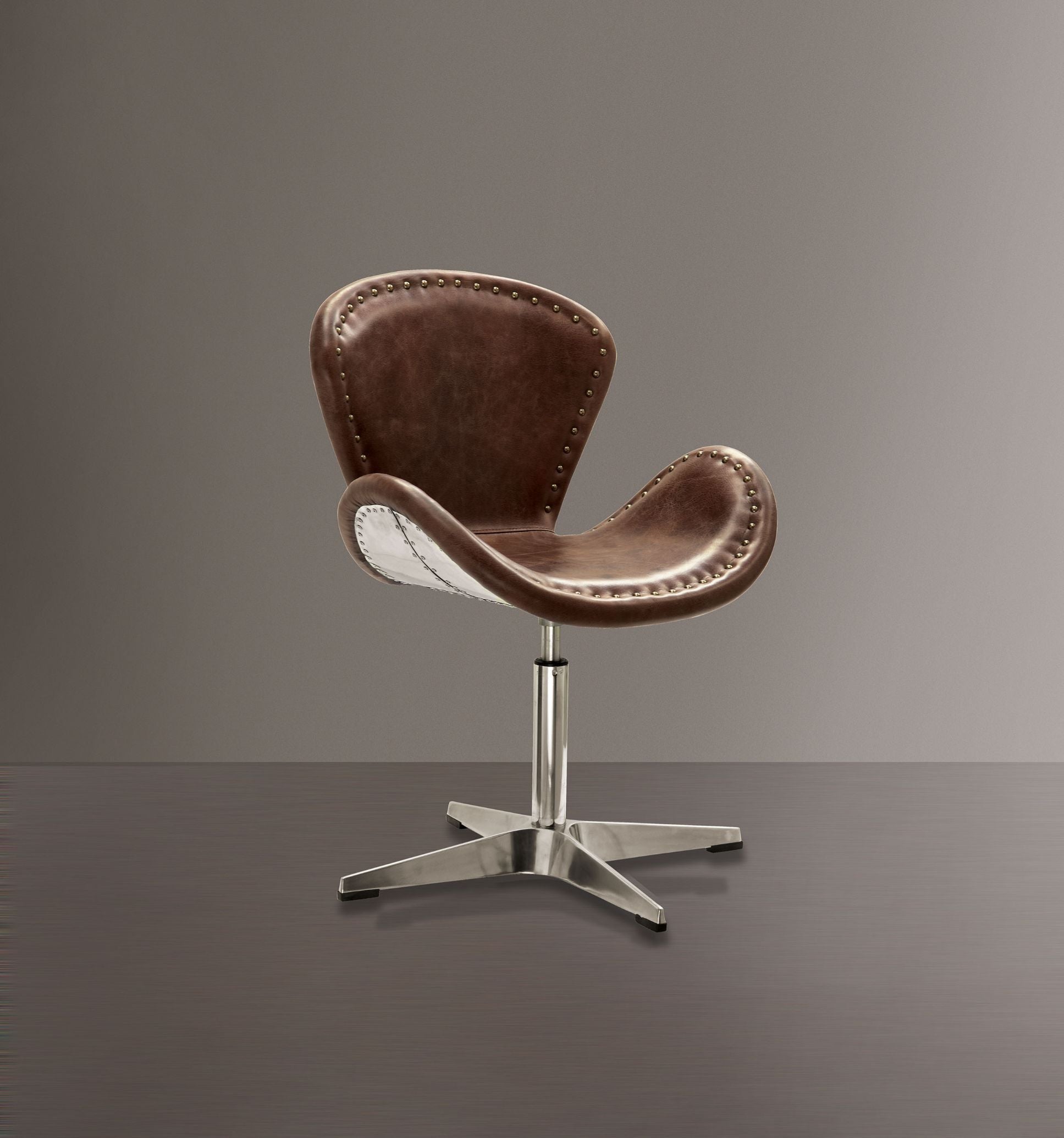 ACME Brancaster - Accent Chair - Retro Brown Top Grain Leather & Aluminum - 33" | Meri Furniture