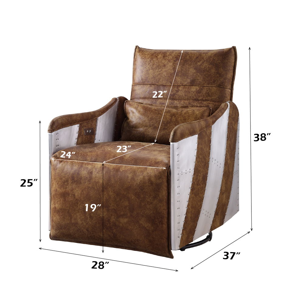 Qalurne - Power Motion Recliner With Swivel - Two Tone Mocha Top Grain Leather & Aluminum