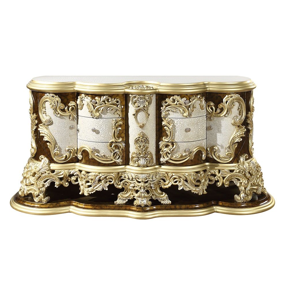 ACME Desiderius - Dresser - Antique Gold & Hand Painted Brown | Meri Furniture