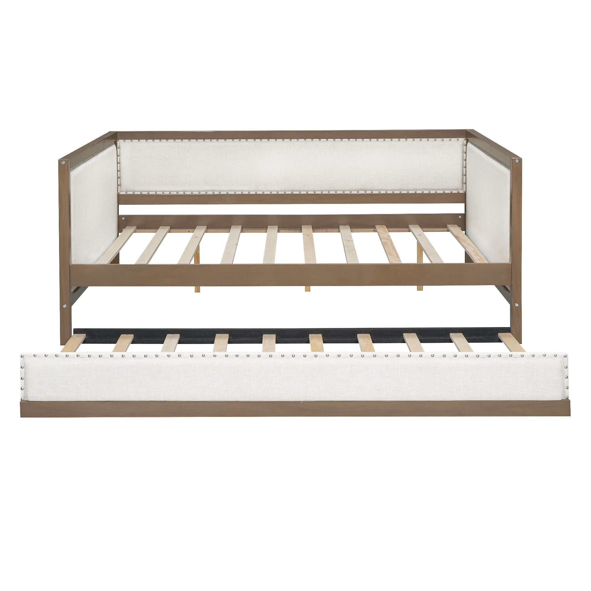 Full Size Daybed With Trundle And Nailhead Decoration - Wood