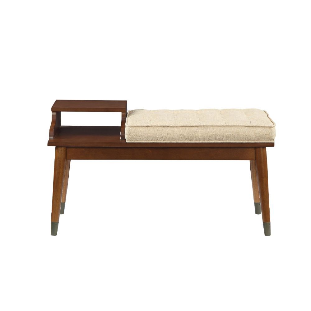 ACME Baptis - Bench - Beige Fabric & Walnut | Meri Furniture