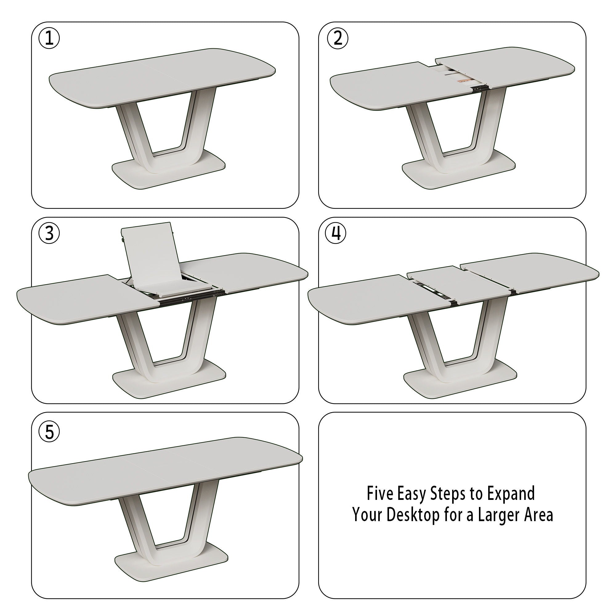 Modern Industrial Style Expandable Dining Table With U Shaped Legs - Antique Gray White