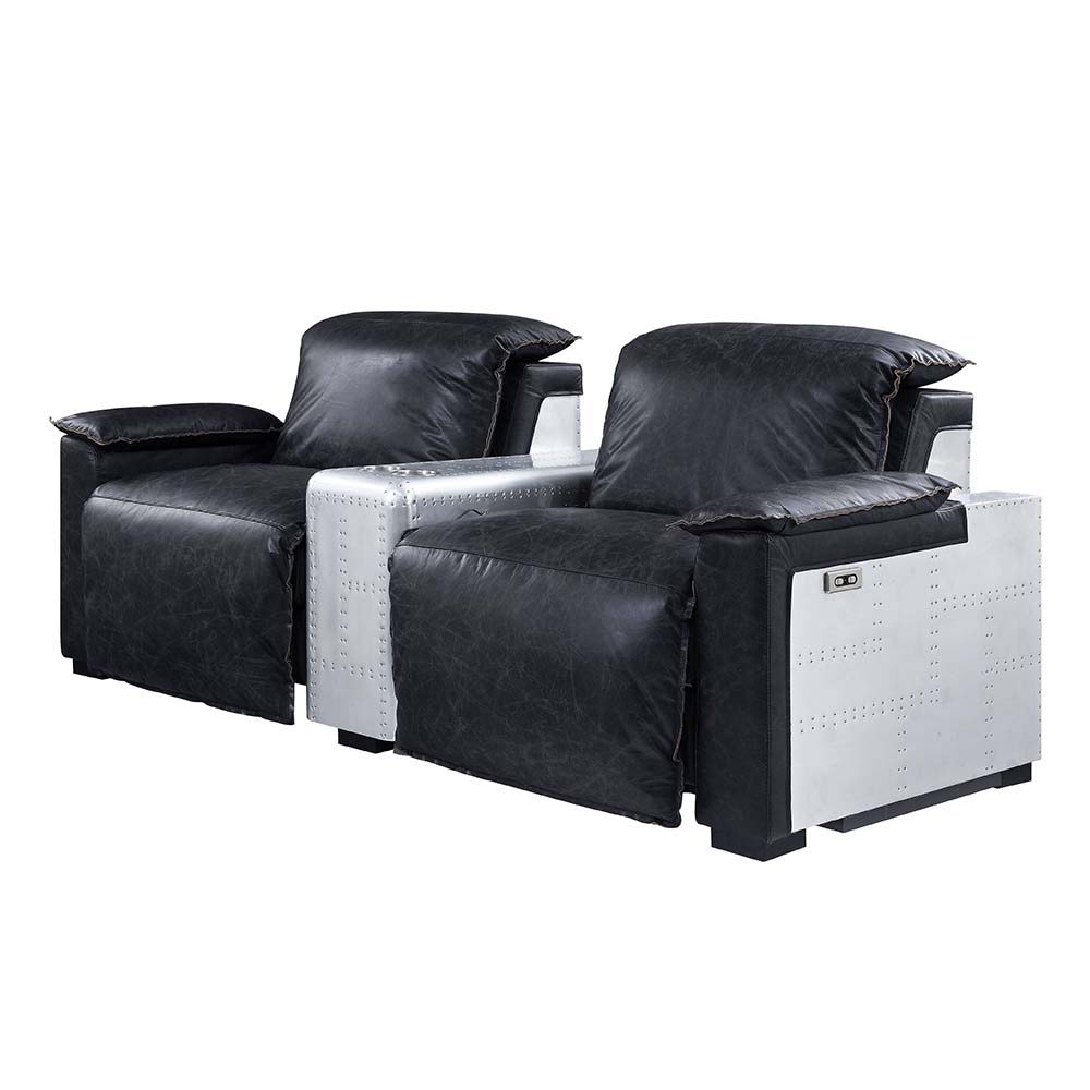 ACME Misezon - Recliner - Black Top Grain Leather & Aluminum | Meri Furniture