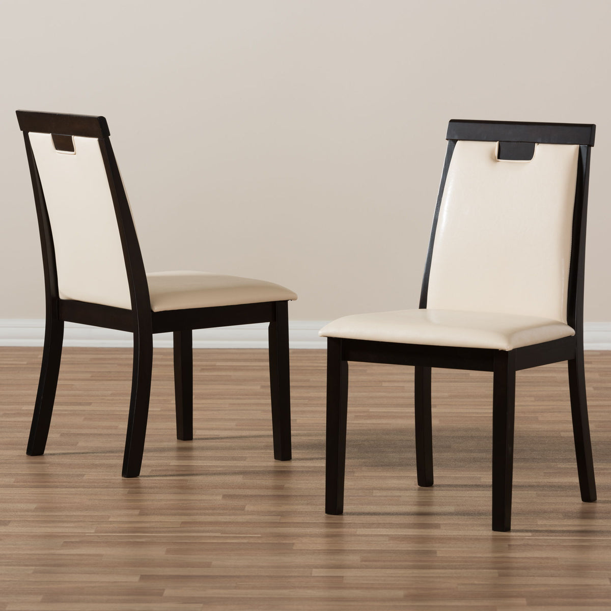 Evelyn Modern and Contemporary Beige Faux Leather Upholstered and Dark Brown Finished Dining Chair (Set of 2)