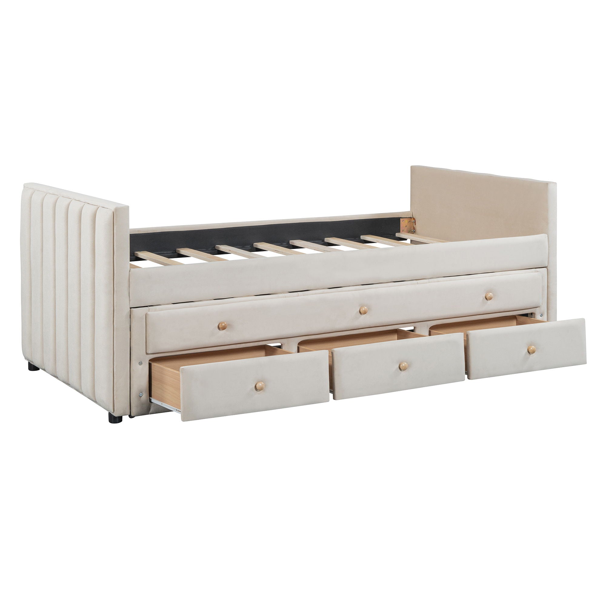 Upholstered Daybed With Trundle And Drawers