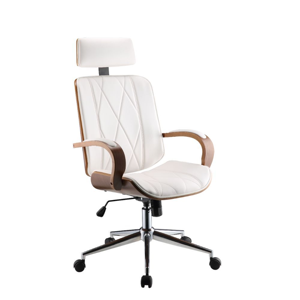 ACME Yoselin - Office Chair - White PU & Walnut | Meri Furniture