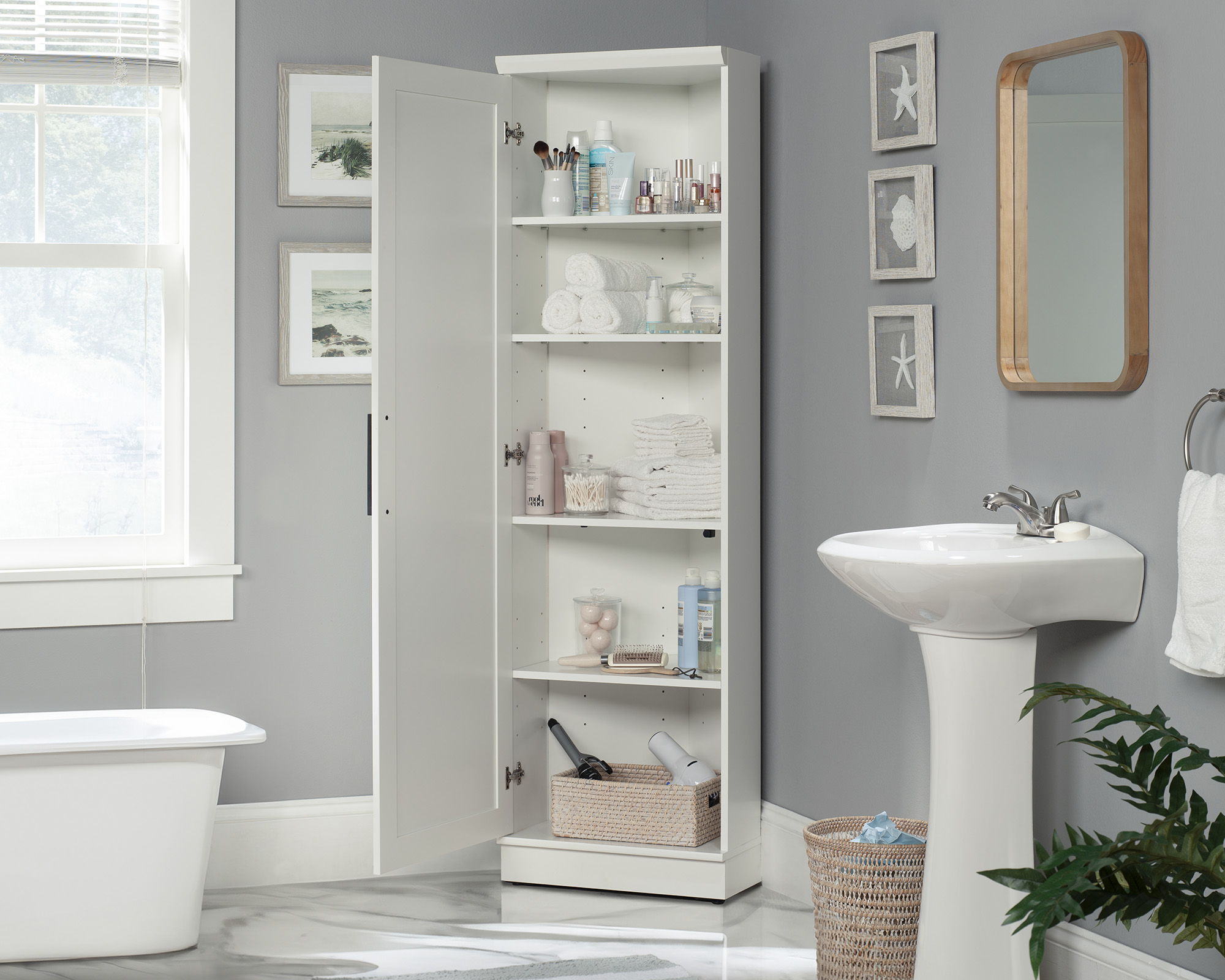 5-Shelf Corner Storage Cabinet in Soft White