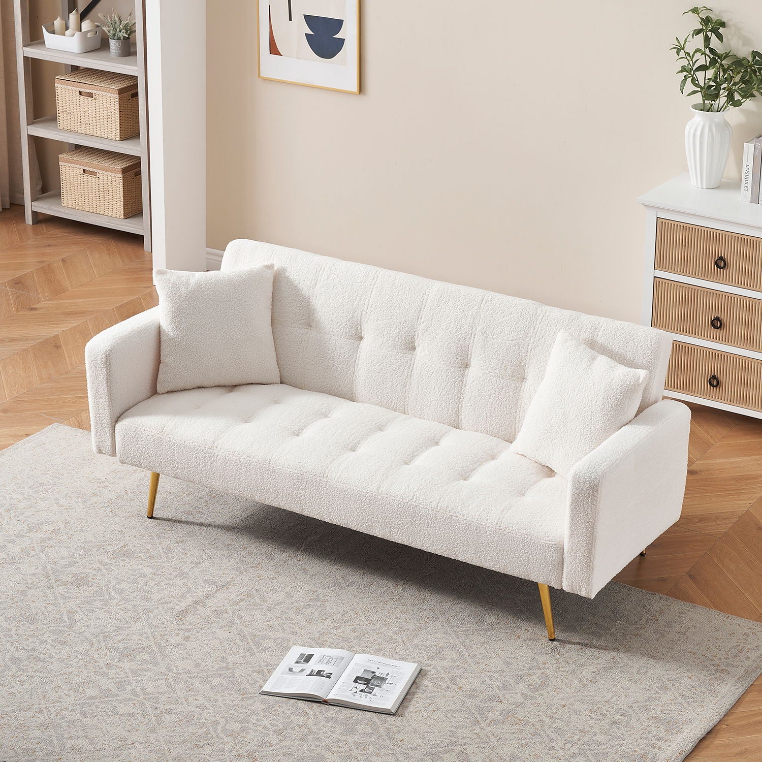 Teddy Fleece Sofa Bed With Luxurious Throw Pillows