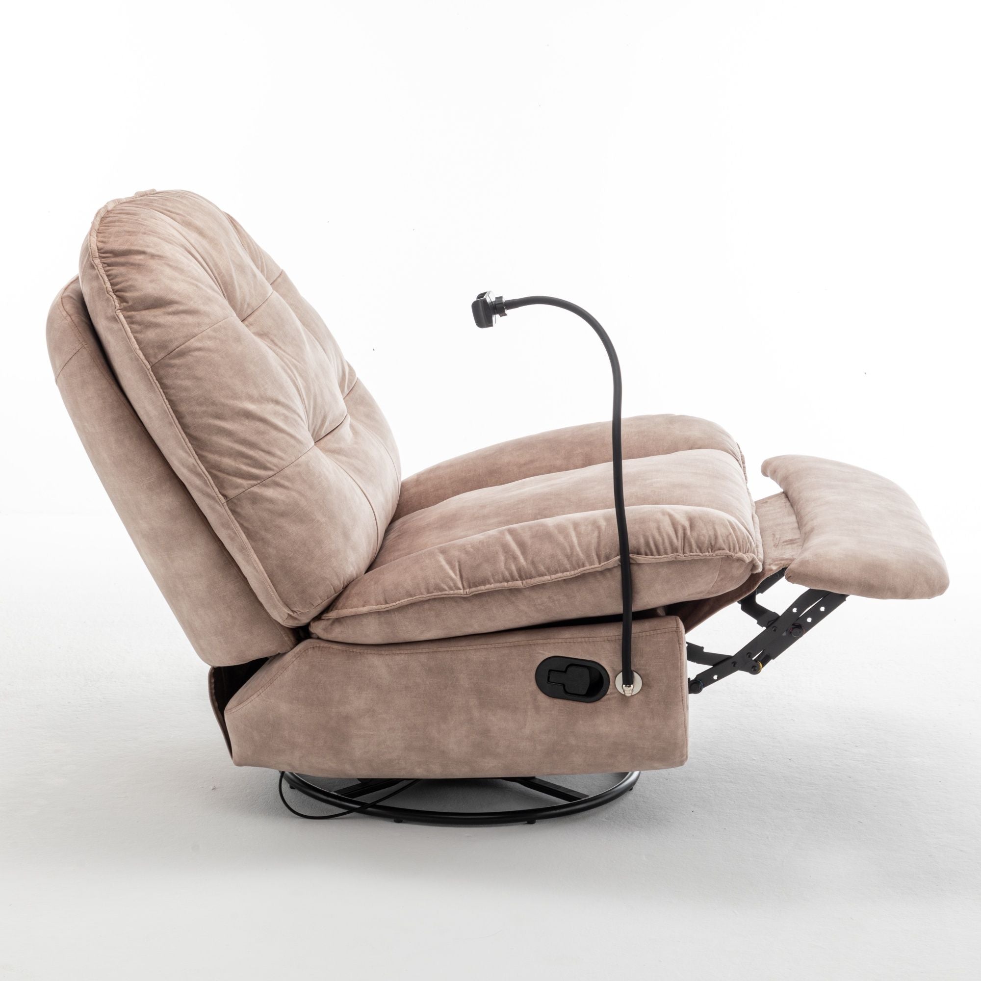 Modern Swivel Gliding Recliner Chair With Rocking Function And Phone Holder, Large Comfortable