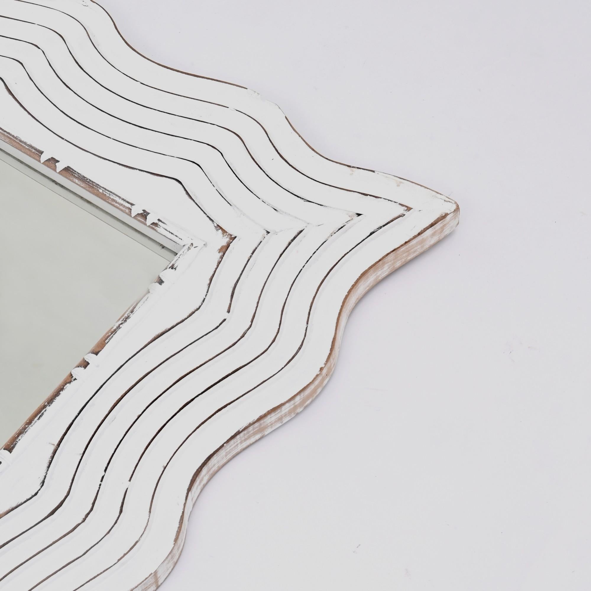 Handcarved Wave Design Rectangle Mirror Accent Enhancing Space - Antique White