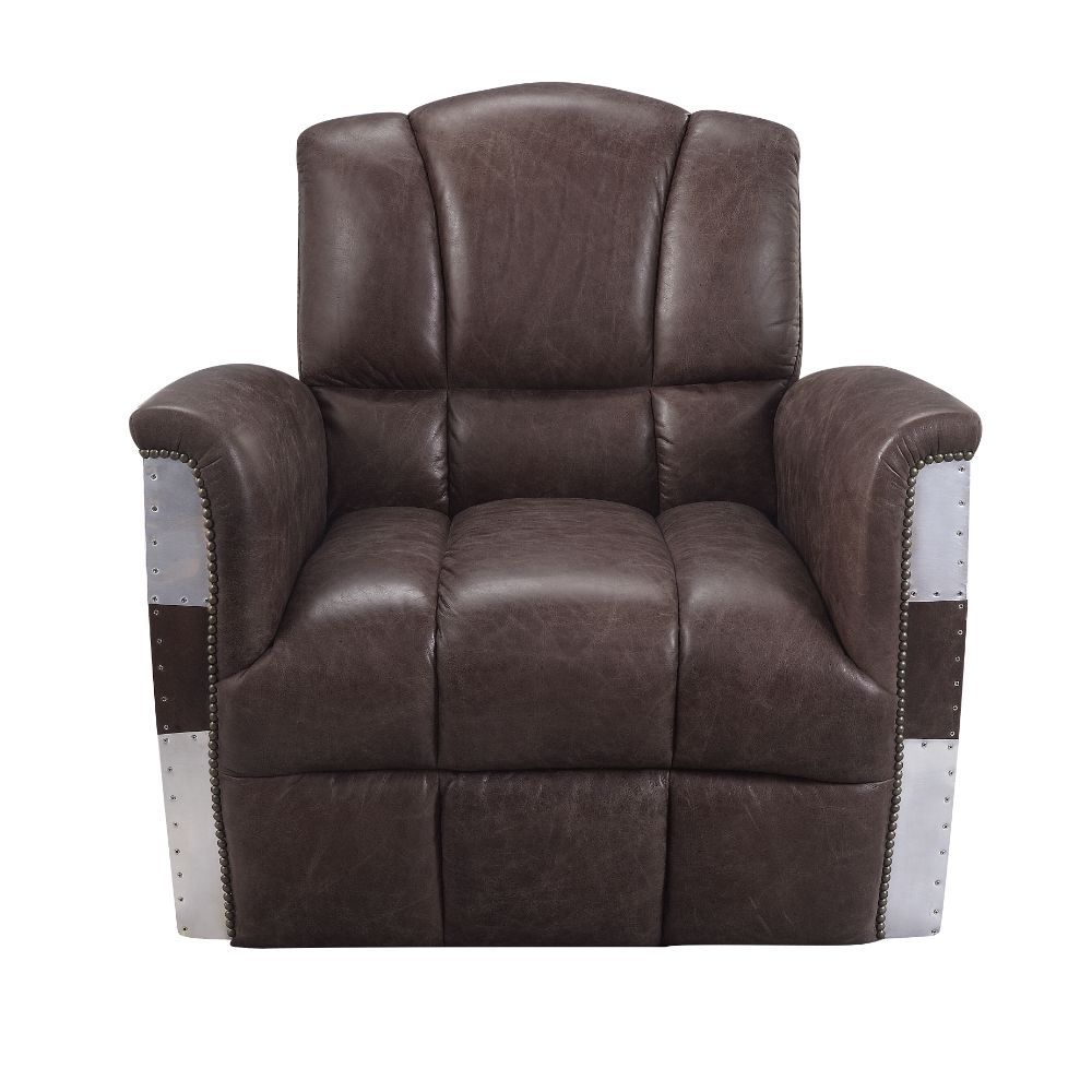ACME Brancaster - Accent Chair - Retro Brown Top Grain Leather & Aluminum - 35" | Meri Furniture