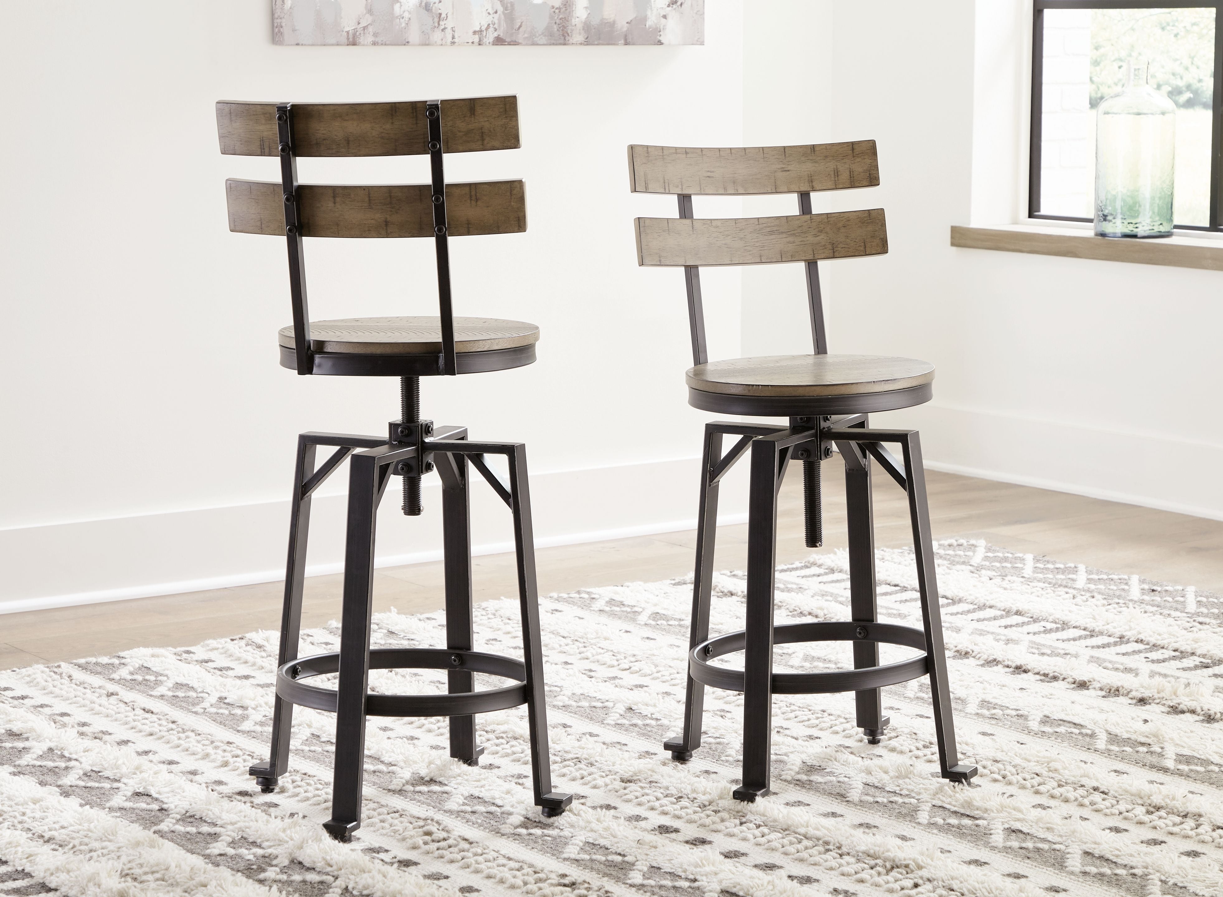Signature Design by Ashley® Lesterton - Light Brown / Black - Swivel Barstool (Set of 2) | Meri Furniture