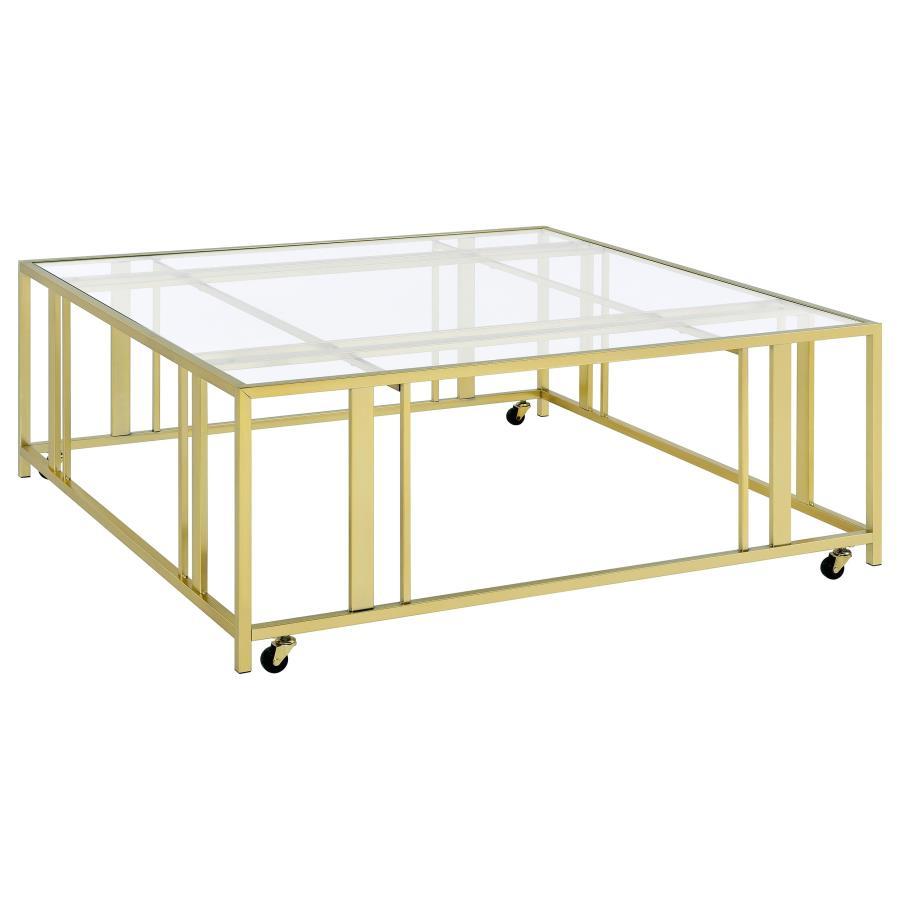 Coaster Fine Furniture Adri - Square Glass Top Coffee Table With Casters | Meri Furniture