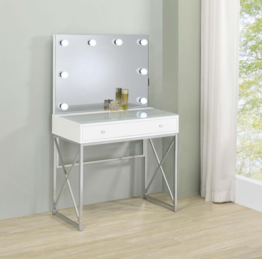 Coaster Fine Furniture Eliza - Vanity Set With Lighting & Stool - White And Chrome | Meri Furniture