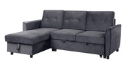 Hudson 83"W Dark Gray Velvet Reversible Sleeper Sectional Sofa with Storage Chaise