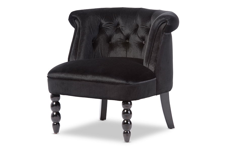 Flax Victorian Style Contemporary Black Velvet Fabric Upholstered Vanity Accent Chair