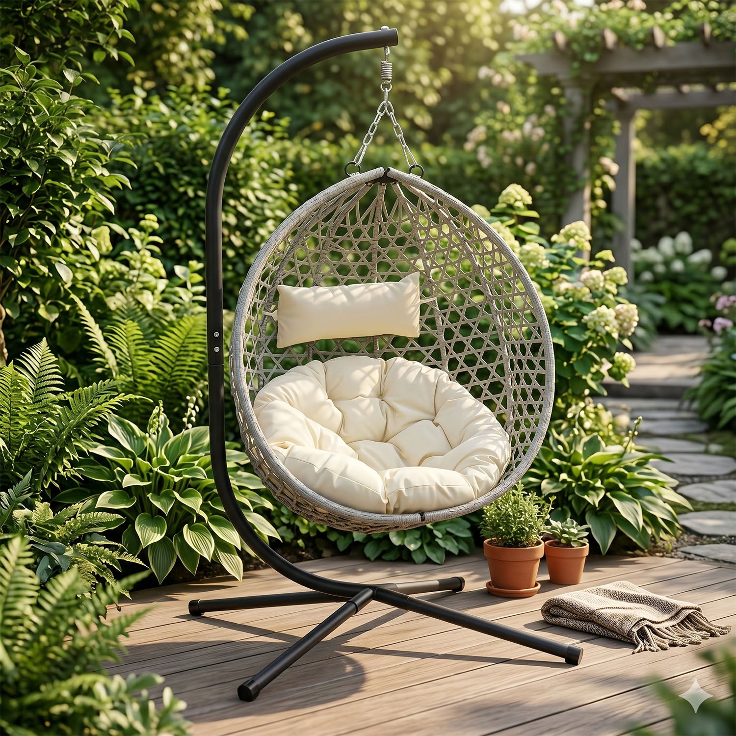 Outdoor Folding PE Rattan Hanging Egg Chair