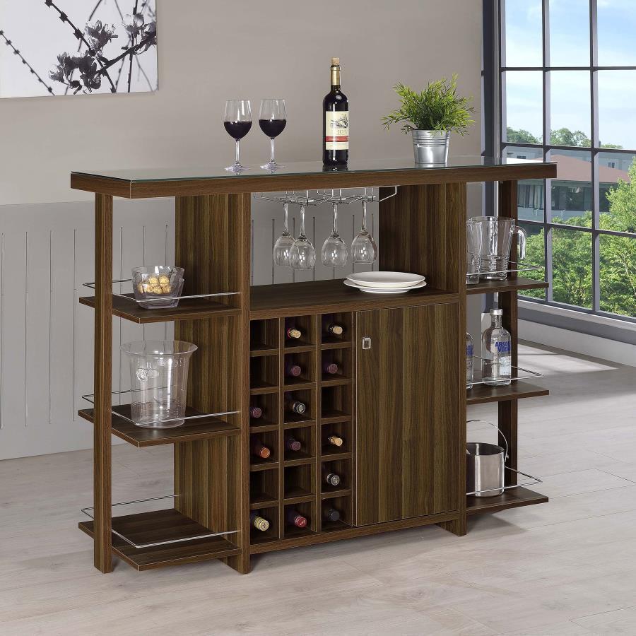 Coaster Fine Furniture Evelio - 6-Shelf Glass Top Home Bar Wine Cabinet - Walnut | Meri Furniture