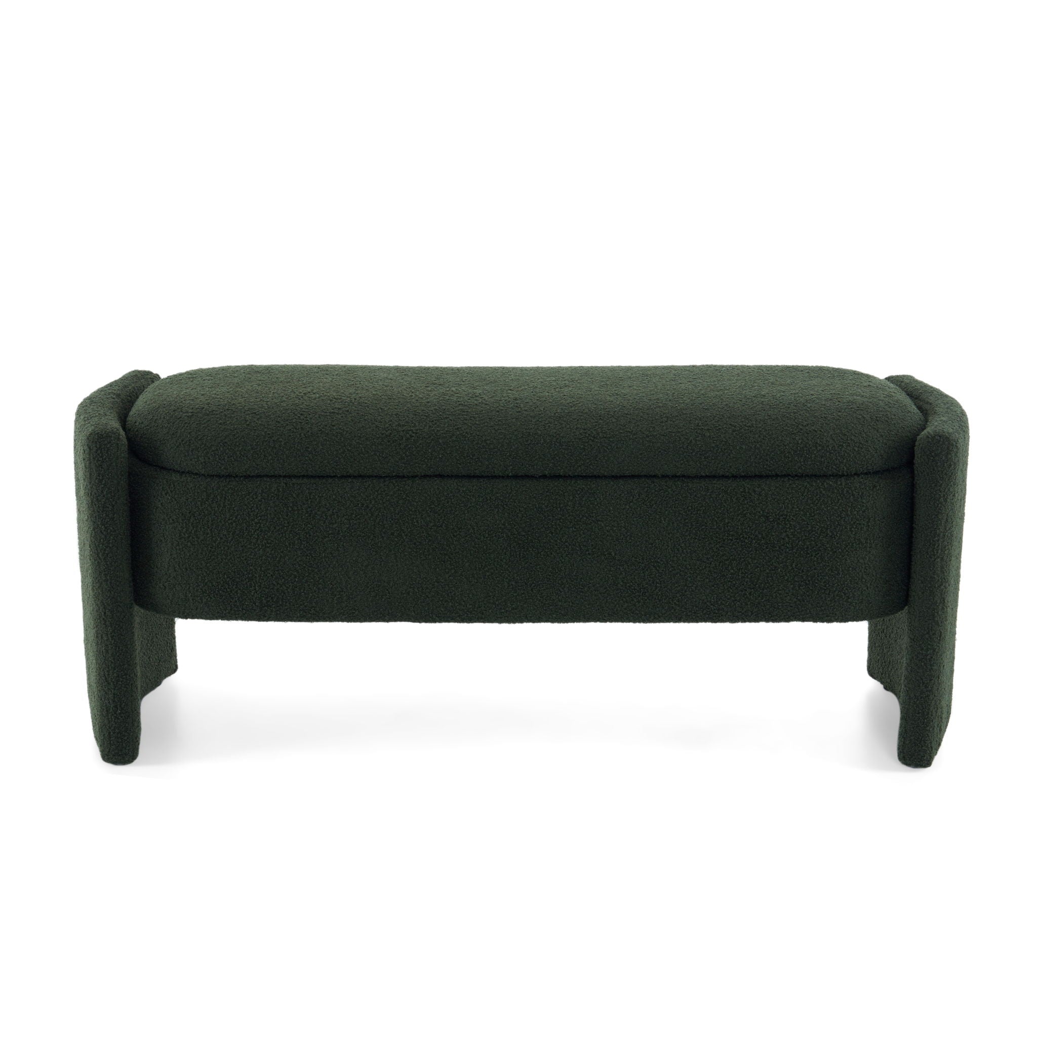 Elegant Long Shaped Storage Ottoman Bench, Boucle Material, Simple And Grand Design - Dark Green
