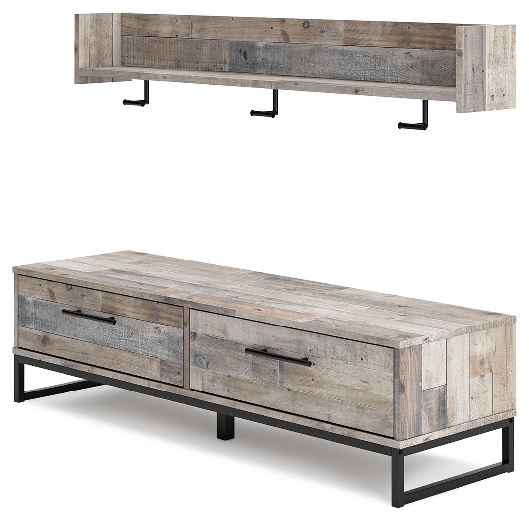 Signature Design by Ashley® Neilsville - Whitewash - Bench With Coat Rack | Meri Furniture