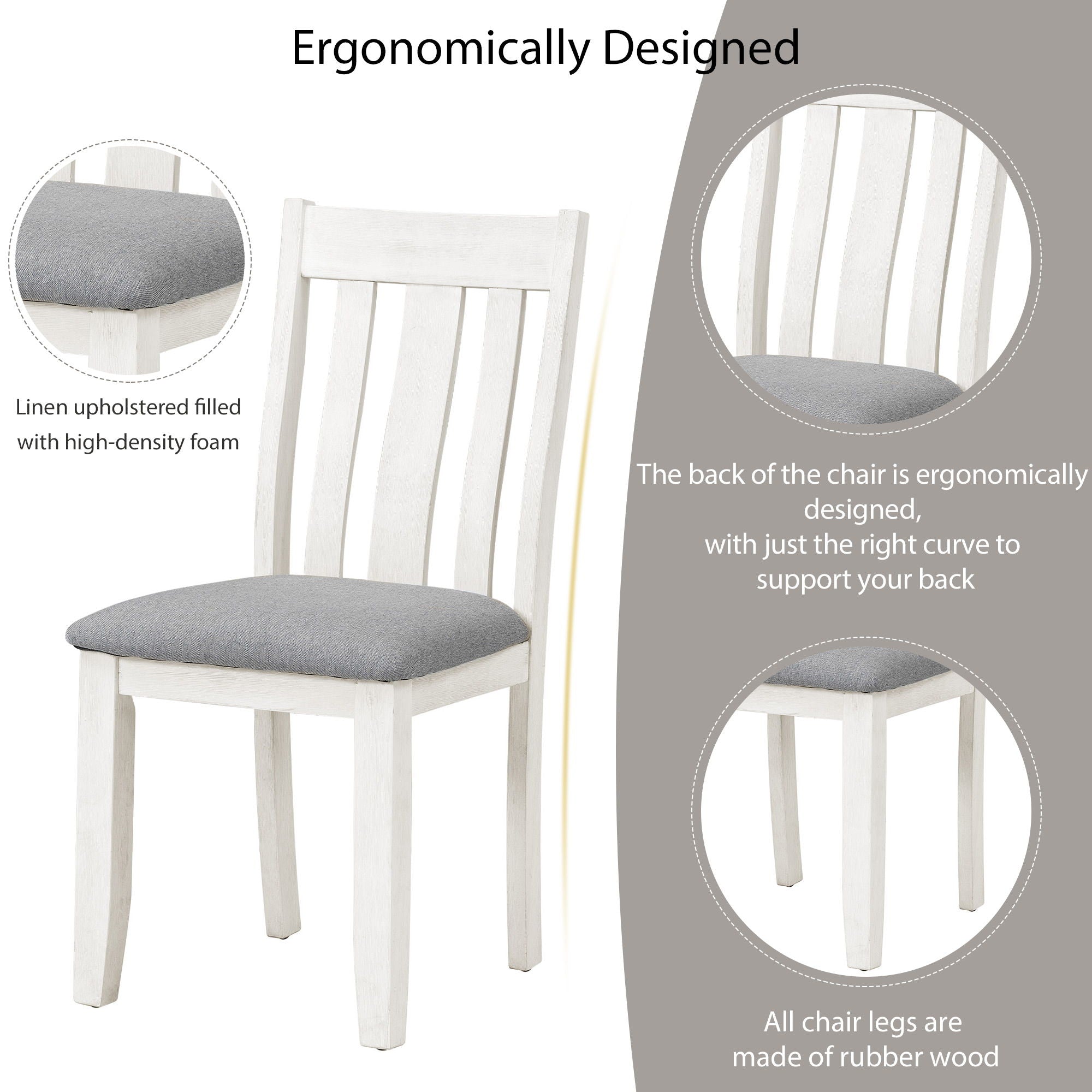 Retro Style 7 Piece Dining Table Set With Extendable Table And 6 Upholstered Chairs - Gray / White