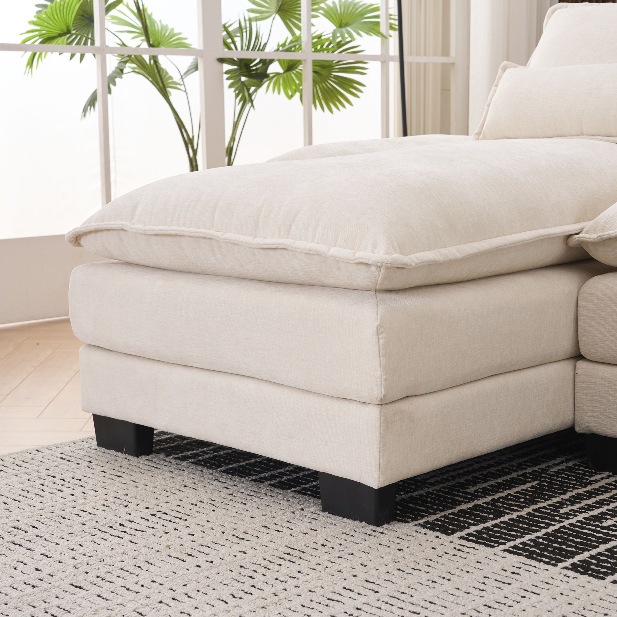 U Shaped Sofa With Console, Cupholders, USB Ports, 6 Seat, Bronzing Suede & Chenille