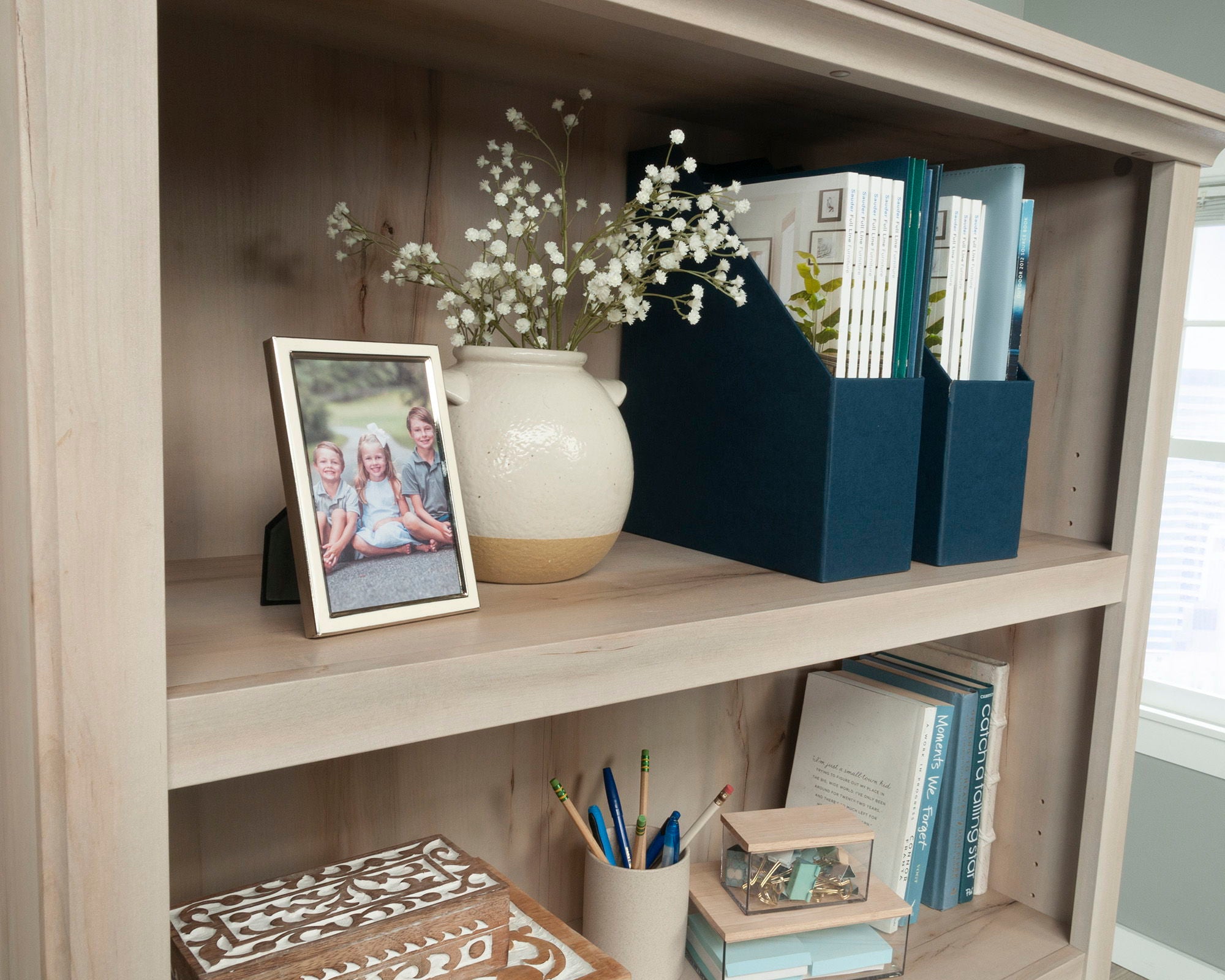 5-Shelf Bookcase with Doors in Pacific Maple