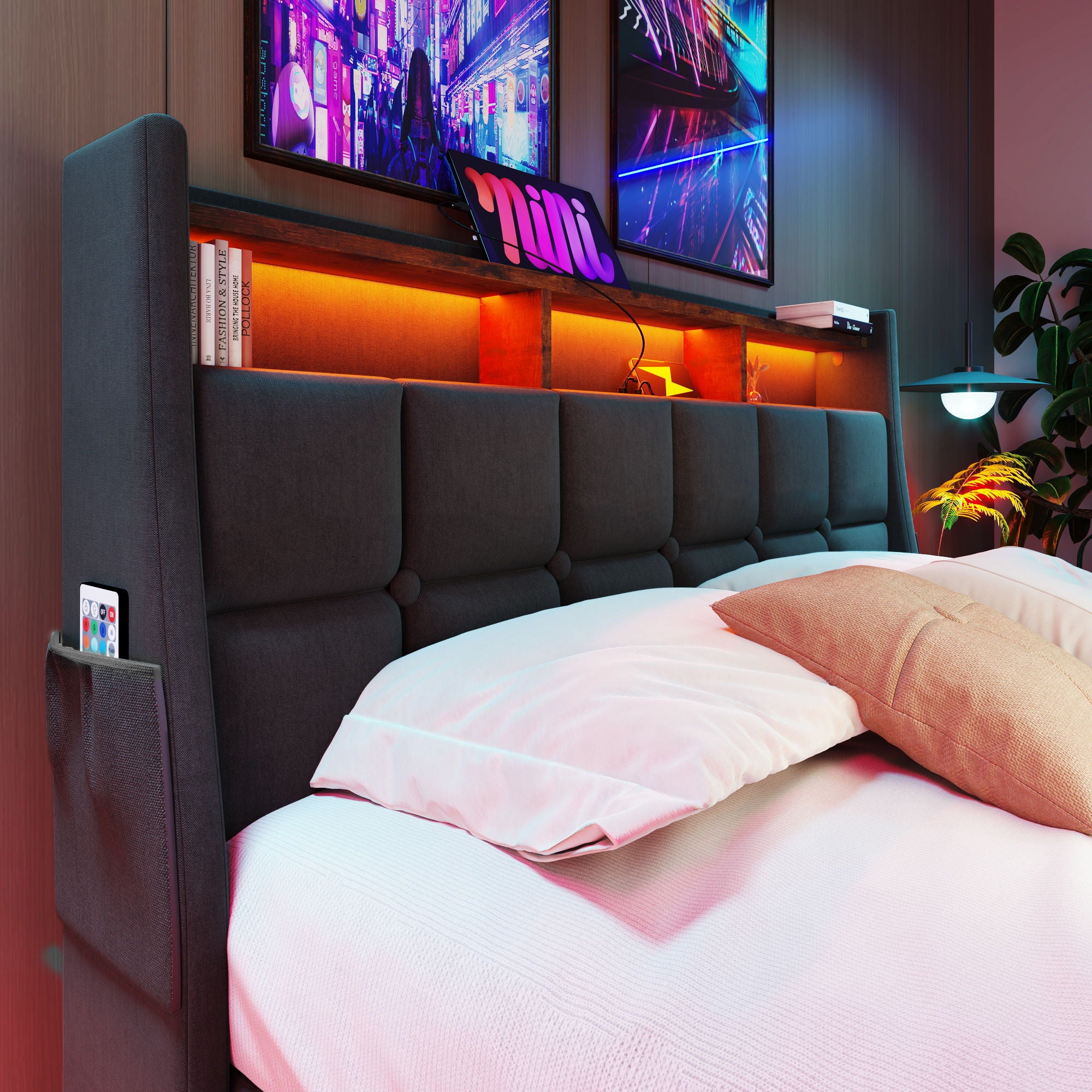 Upholstered Platform Bed With A Hydraulic Storage System, LED And USB Charging (Without Mattress)