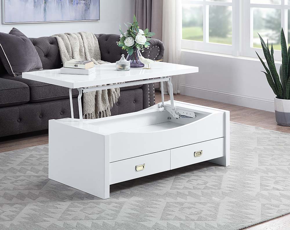 ACME Ramiel - Coffee Table - High Gloss White Finish | Meri Furniture