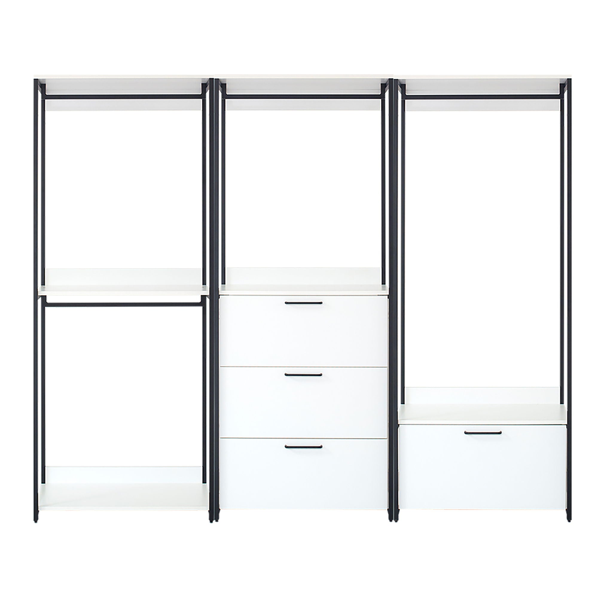 Fiona - Freestanding Walk In Wood Closet System, Metal Frame Melamine - White