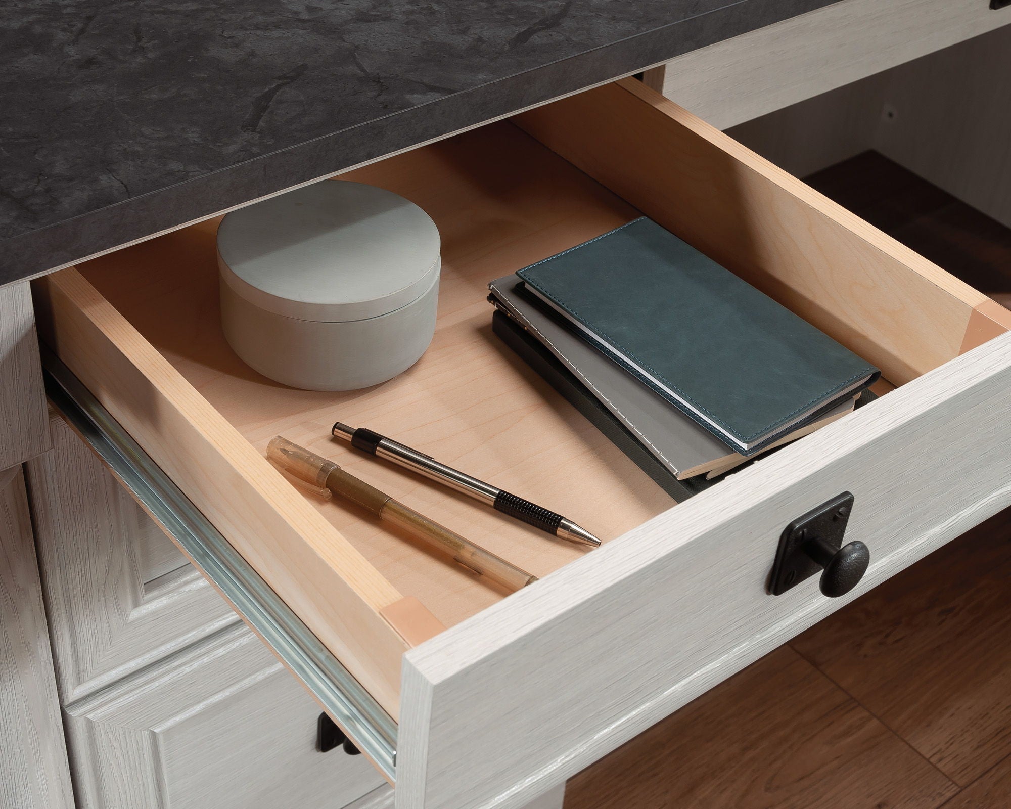 L-Shaped Home Office Desk in Glacier Oak