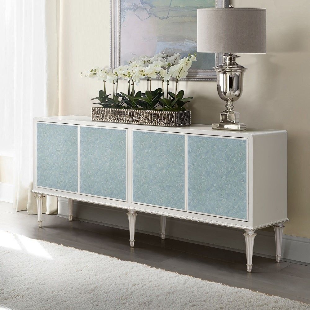 ACME Ansaldo - Console Cabinet - Pearl White & Silver Shimmer | Meri Furniture